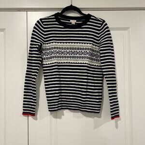 J Crew‎ Women's Blue and White Striped Wool Crewneck Sweater Size XS